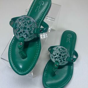 Comfort Emerald Green Jeweled Thong Sandals